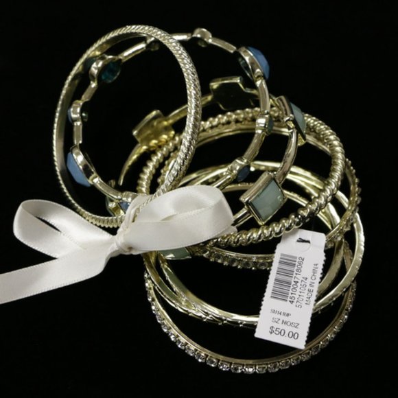WHBM set of 7 gold & blue stone/crystal bracelet - Picture 3 of 3